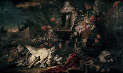 Nature morte avec équipement de tir et fleurs I